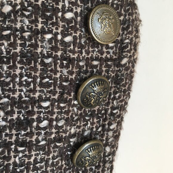 7 For All Mankind Long Tweed Wool Blend Double Breasted High Collar Coat - Picture 5 of 16